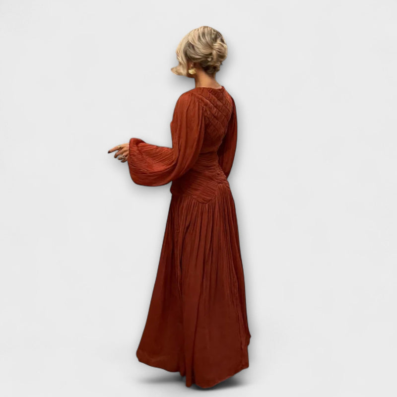 Elegant Plisserat Långärmat Klänning