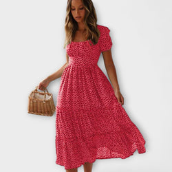 Vintage Blommönster Puffärmad Maxiklänning