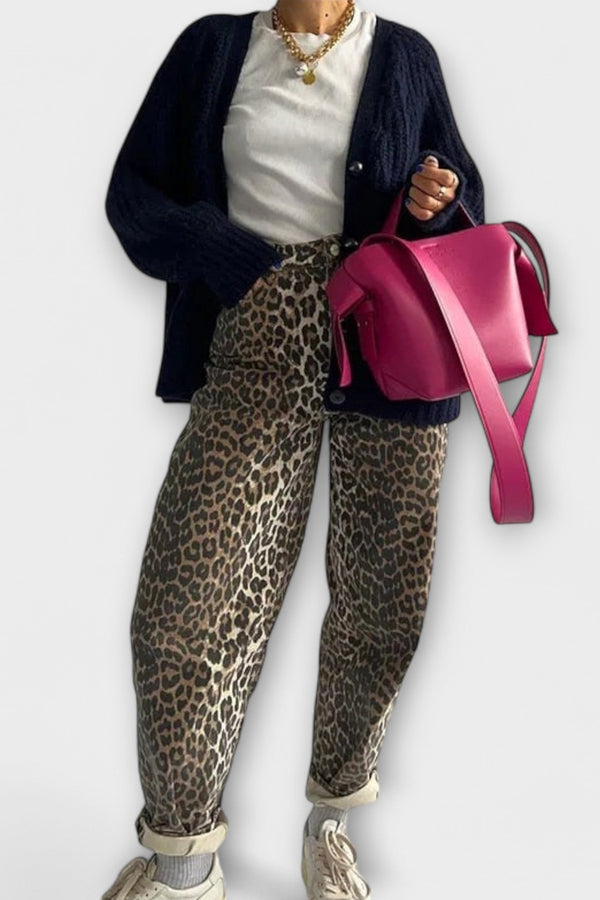 Chandra - Vintagejeans med leopardmönster