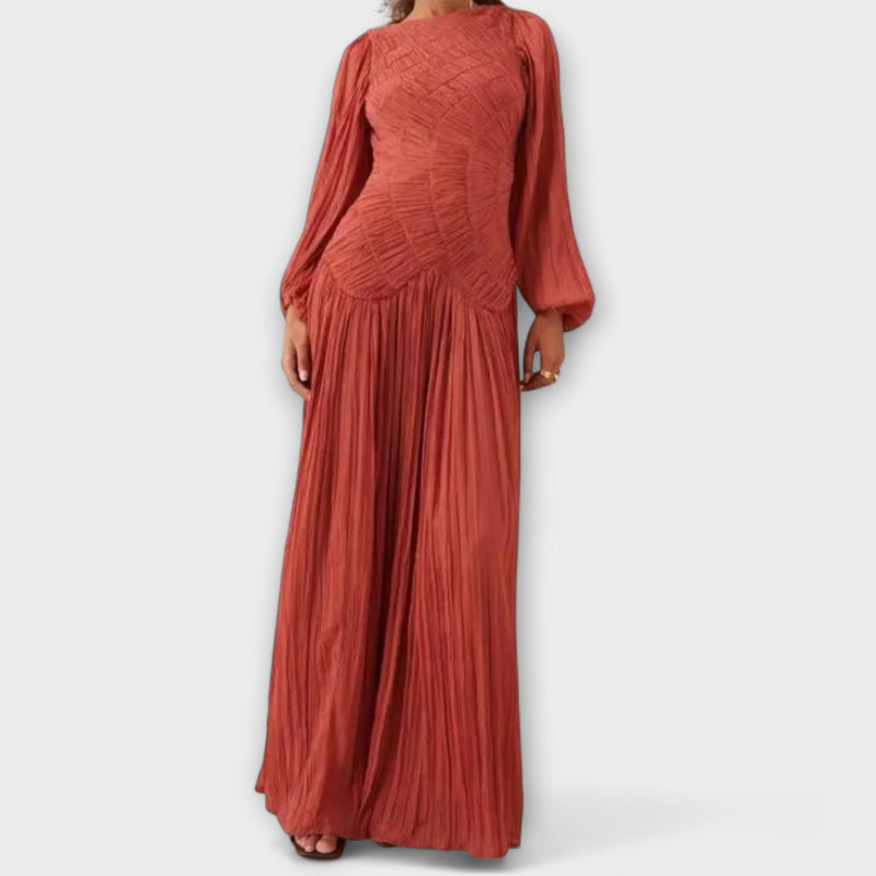 Elegant Plisserat Långärmat Klänning