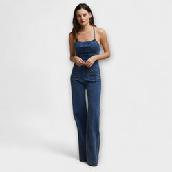 Julie - Utsvängd Denim-Jumpsuit med Banddetalj