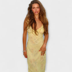 Kryptografisk Floralprint Plunge Maxi Klänning