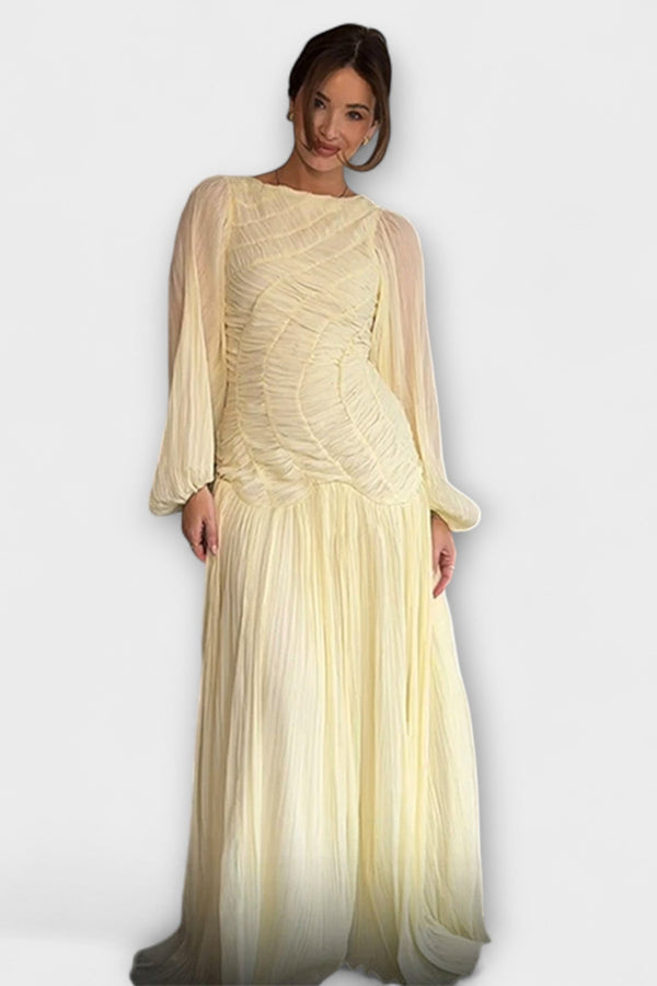 Elegant Plisserat Långärmat Klänning