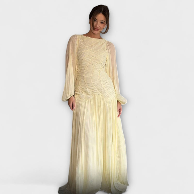 Elegant Plisserat Långärmat Klänning
