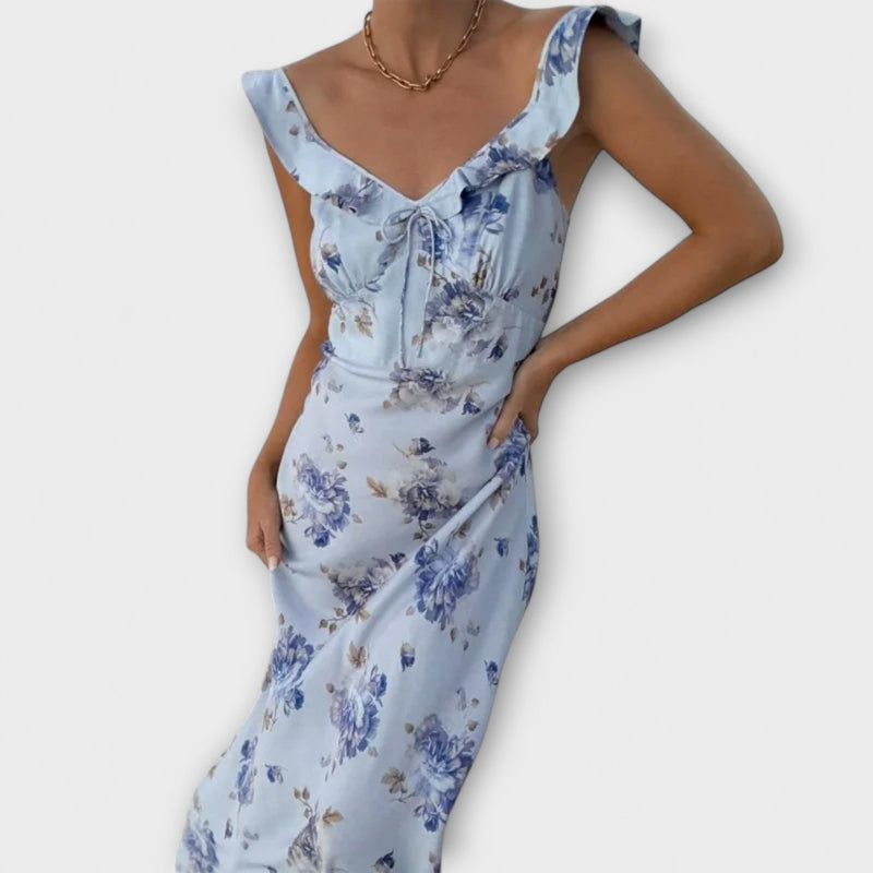 Kryptografisk Floralprint Plunge Maxi Klänning