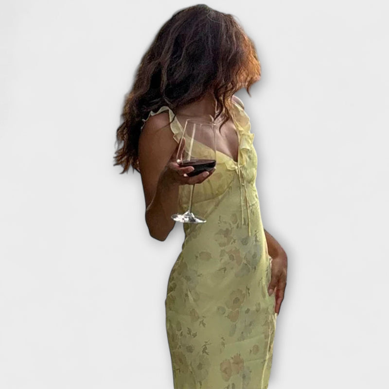 Kryptografisk Floralprint Plunge Maxi Klänning