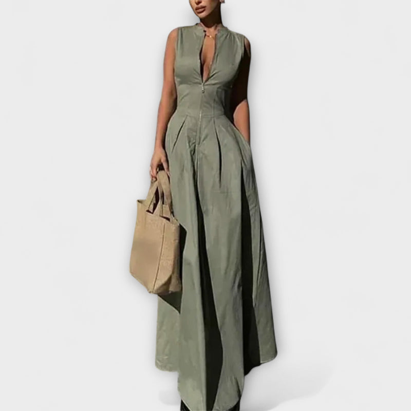 Ärmellös Plisserad Bodycon Midi Klänning