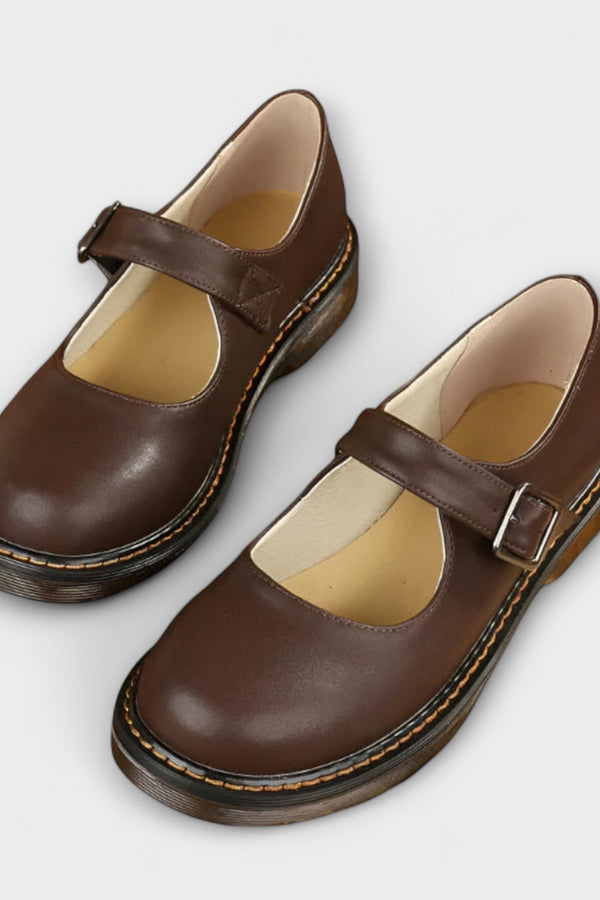 Damen Vintage Mary Jane Skor – Klassiska Läder Skor med Remmar & Komfortsula