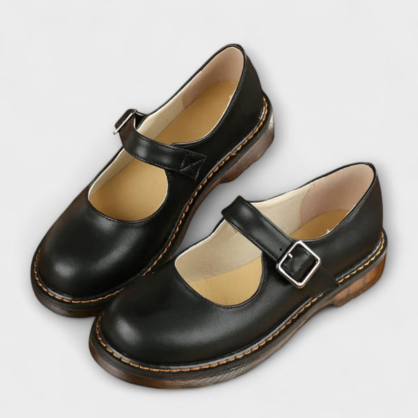 Damen Vintage Mary Jane Skor – Klassiska Läder Skor med Remmar & Komfortsula