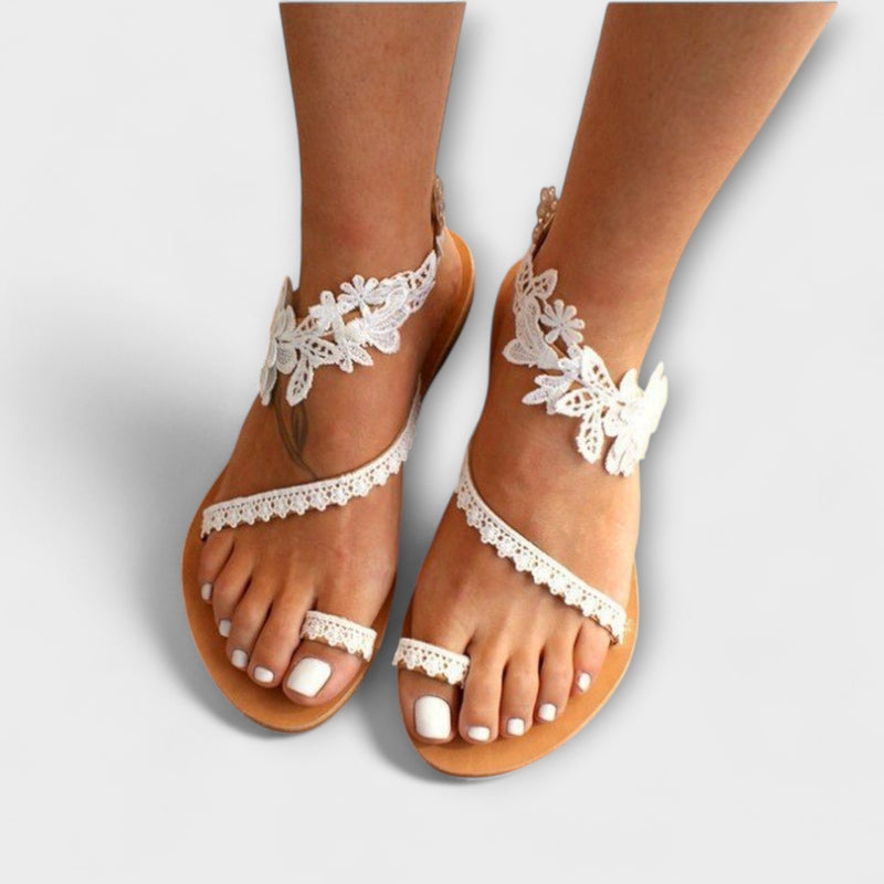 Boho - Bekväma sandaler med blommor och ankelrem