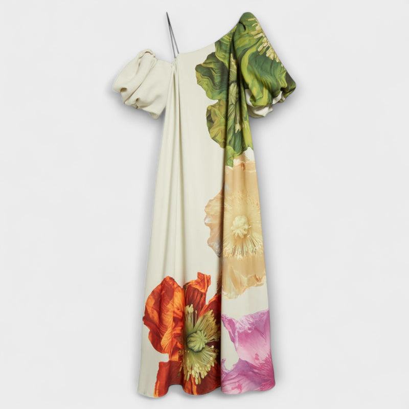 Melody - Asymmetrisk Blommig Maxiklänning