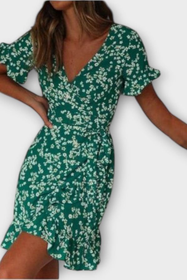 Nilsine - Kort Boho-klänning i Grön