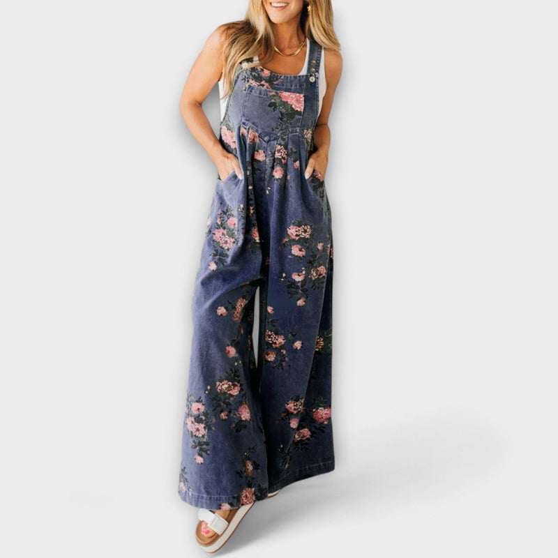Bethany - Blommönster Vid Denim Hängselbyxor