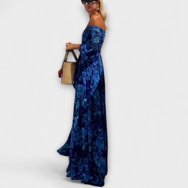 Juniper - Blommig Off-Shoulder Smockad Maxiklänning