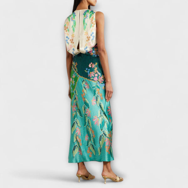 Aisling - Elegant Tvistat Draperat Blommigt Maxiklänning