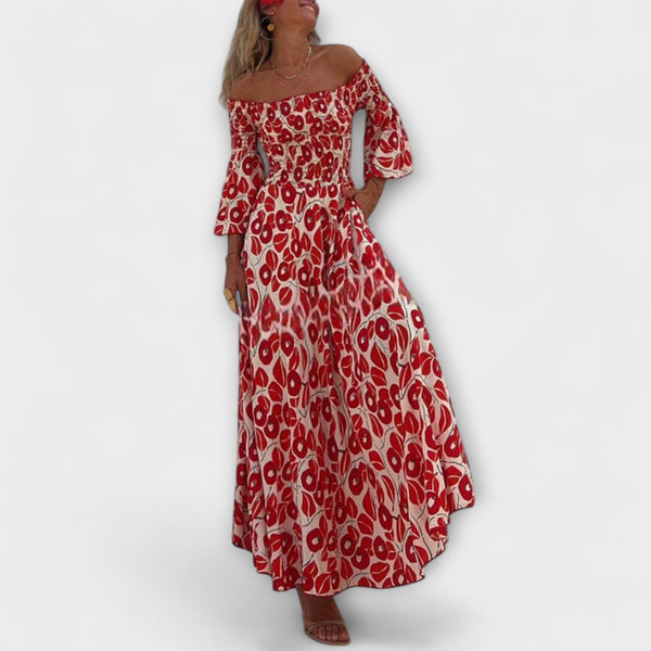 Sienna - Semesteranpassad off-shoulder maxiklänning