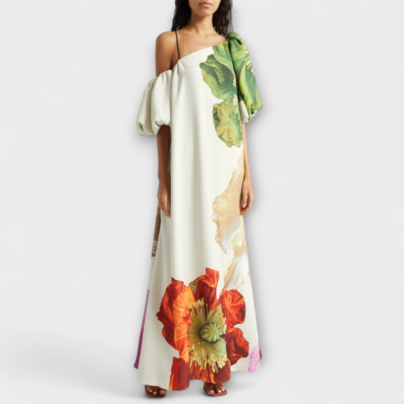 Melody - Asymmetrisk Blommig Maxiklänning