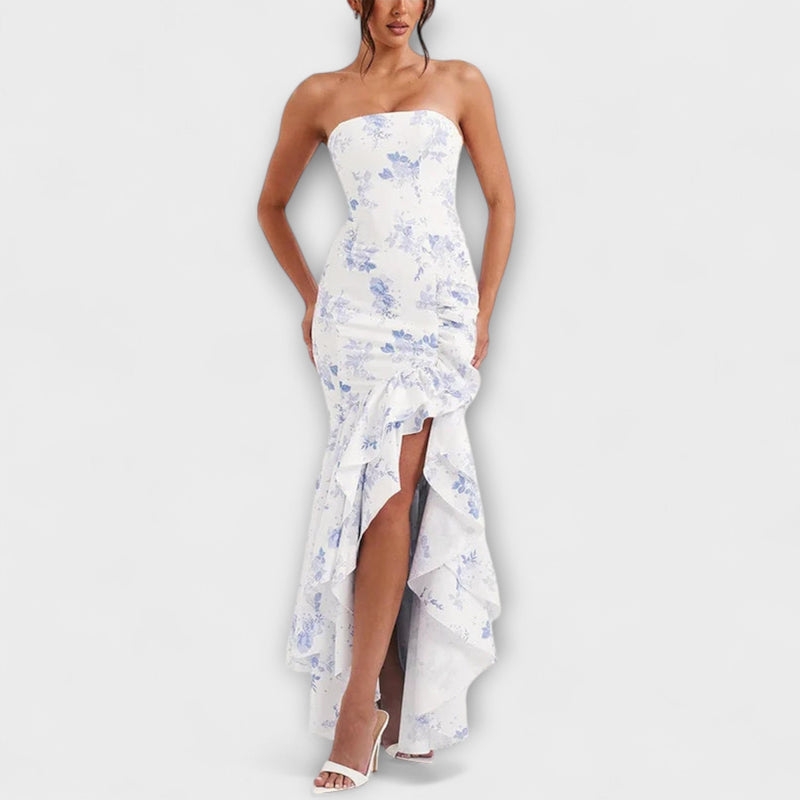 Zuri - Off-Shoulder Slim Fit Maxiklänning med asymmetrisk fåll