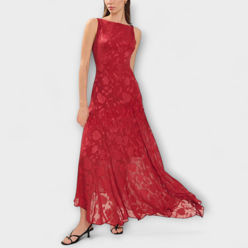 Opal - Elegant rygglös snörning jacquard maxiklänning