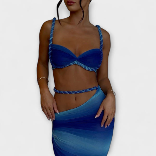 Jane - Stilig Gradient Fläta Crop Top & Overskirt Duo