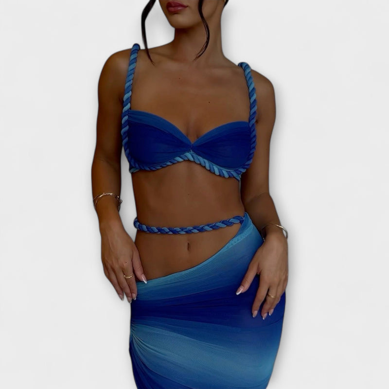 Jane - Stilig Gradient Fläta Crop Top & Overskirt Duo