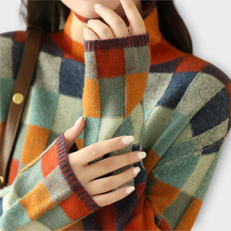 Erika - Patchwork Rullekrage Tröja