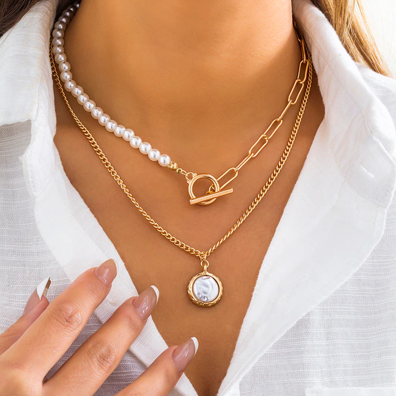 Vintage-pärlhalsband i flerskiktsdesign