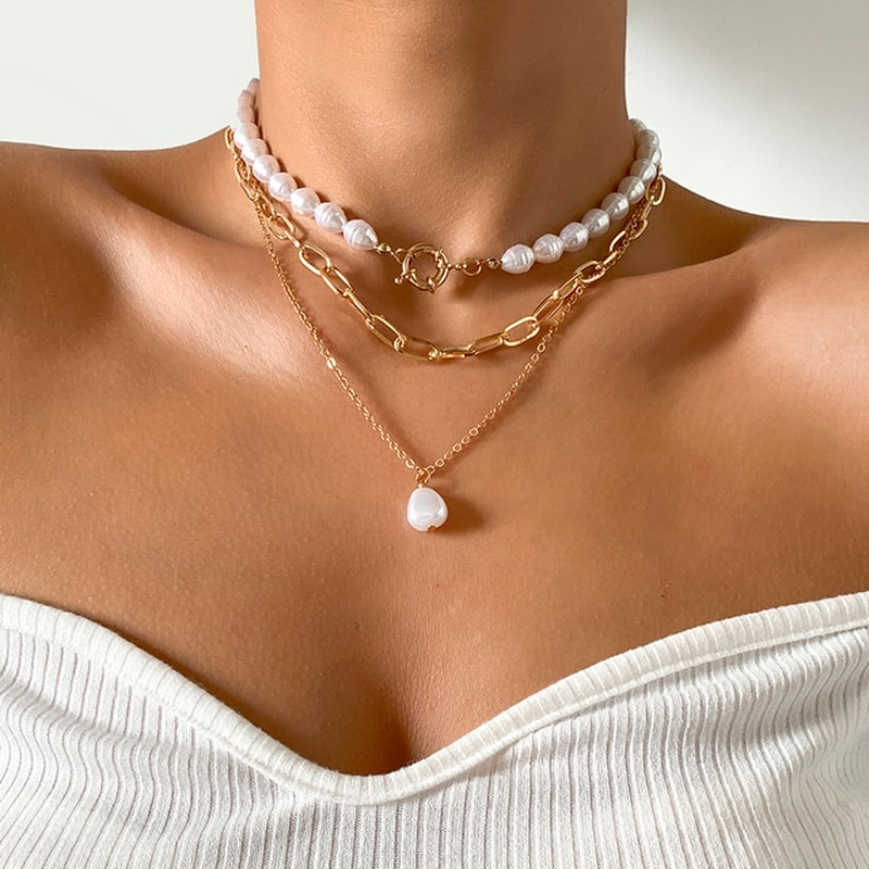 Vintage-pärlhalsband i flerskiktsdesign