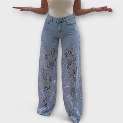 Trendig spets-patchwork-jeans