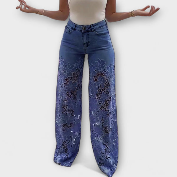 Trendig spets-patchwork-jeans