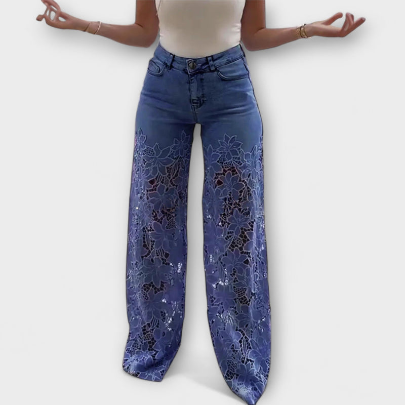 Trendig spets-patchwork-jeans